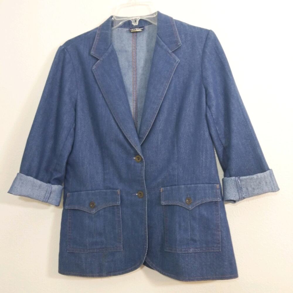 Vintage 70s denim flap pocket jean blazer jacket